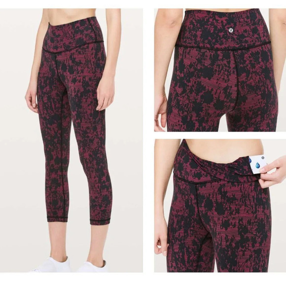 Lululemon Wunder Under Crop 21" Scatter Blossom Jacquard Garnet 21123 - Picture 1 of 9
